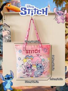 1 Pc Disney Officially Licensed Stitch Pattern Canvas Tote Bag, Women's Large-Capacity Shoulder Bag, Lightweight Reusable Shopping Bag – Ideal For Girls, Teens, Cartoon Fans, Perfect For Daily Commutes, Grocery Shopping, School Runs, Beach Trips, Holiday Gatherings,Back To School - DHF52264-sT - View 4