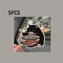 Black Cat Ramen Vinyl Sticker, Japanese Travel Sticker, Suitable For Car, Laptop, Motorcycle, Water Bottle, Luggage Tag - Multicolor - View 12