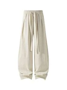 1 chiếc quần dài nam màu mơ pha vải lanh, quần ống rộng dáng suông, thích hợp mặc đi biển, nghỉ dưỡng, cạp chun, ống rộng, kiểu dáng nghỉ mát, có thể giặt máy, quần dài mùa hè cạp cao, dáng rộng xếp ly, ống đứng thoải mái, phù hợp cho kỳ nghỉ, đi biển, mặc ven biển. - Màu be - Xem 7