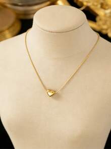 1件 2026新款简约穿孔小巧心形吊坠项链，百搭日常佩戴，适合斋月活动 - 金黃色 - 查看 2