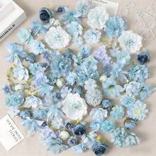 20/40pcs Artificial Flower Material Pack, Faux Silk Flowers, DIY Headpiece Wreath Supplies, Wedding Bouquet, Valley Decor - Blue Series - View 11