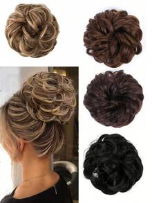 1pc Synthetic Hair Bun Scrunchie, Elastic Wavy Curly Hair Piece For Messy Bun, Hair Accessory For Women And Girls - Multicolor - View 11