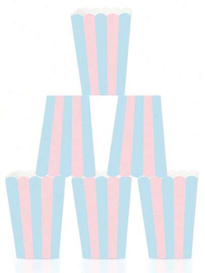 10pcs/30pcs/50pcs Pink & Blue Striped Popcorn Boxes, Gender Reveal Food Containers Suitable For Baby Shower, Movie Theater, Carnival, Circus, Birthday Party