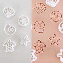 5件套可爱卡通迷你沙滩元素海龟、星星、贝壳形状软陶模具耳环DIY首饰工艺材料 - 白色 - 查看 4