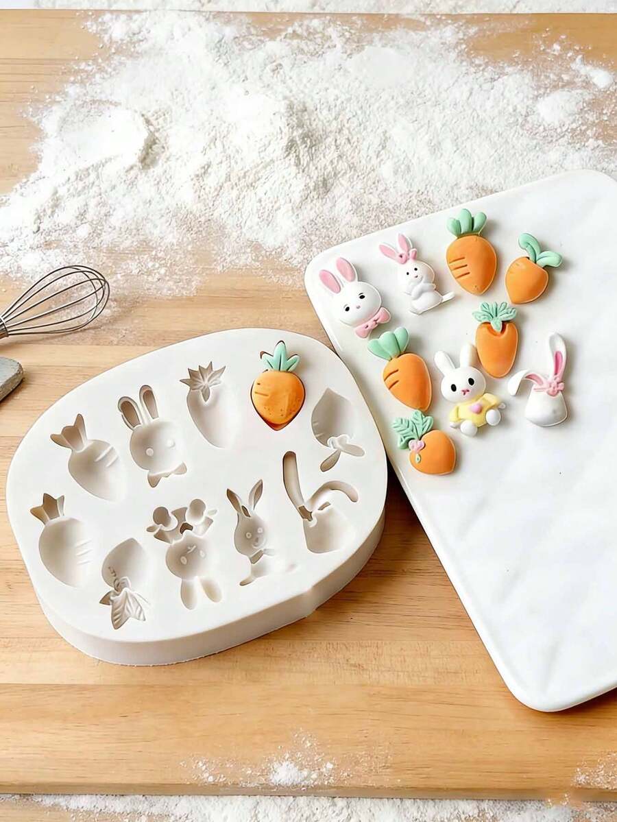 1个可爱兔子胡萝卜硅胶蛋糕/巧克力慕斯烘焙模具 - 查看 1