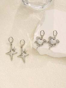 4pcs/Set Women's Heart & Dangle Earrings, Y2K Style Jewelry Suitable Daily Life And Parties, Exquisite Holiday - Nhiều màu - Xem 4