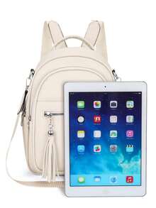 New Fashion High-Capacity Elegant Korean Style Casual Minimalist Lightweight Versatile Solid Color Retro Adjustable Detachable Tassel Decor Women Shoulder Bag/Crossbody Bag/Backpack, Suitable For Travel, Shopping, Dating, Women's Gift - Beige - View 3