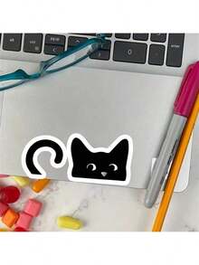 1PC, 3 Inch Removable Outdoor Waterproof Vinyl Durable Creative Gift Cute Pet Black Cat Stickers Mirror Decoration With A Cat Pattern Small Sticker Cute Cat Sticker Peeking Cat Sticker Cat Tail Sticker Kawaii Cat Sticker Halloween Decorations Suitable For Laptops, Tablets, Cell Phone Cases, Diaries, Planners, Desks, School Bags - 3*1.38 Inches - View 12