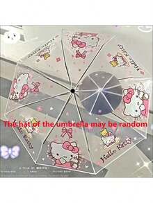 Sanrio 可爱透明自动折叠伞，8根铁质伞骨，卡通休闲时尚风格，塑料伞面和伞柄，可折叠透明伞面，印有卡通图案，夏季降温，适合海滩、旅行 - 彩色 - 查看 15