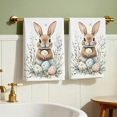 Easter Bunny Pattern Kitchen Towel Gift, Absorbent Cartoon Design, Machine Washable Reusable Hand Towel, Suitable For Home, Kitchen, Bathroom, Car, Window Cleaning - Soft Knitted Dish Cloth
