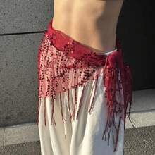 一套女士肚皮舞服装，三角形设计，腰链饰有亮片和流苏裙，适合狂欢节表演、节日庆典、派对、夜总会、海滩、异域风情、波西米亚风、复古风等场合。 - 彩色 - 查看 23