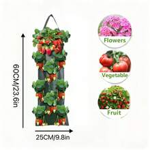 2pcs Hanging Strawberry Planting Bags, Wall-Mounted Planting Bags, Breathable & Waterproof Bags For Balcony & Yard Vegetable & Greenery Planting, Durable & Reusable - Multicolor - View 2
