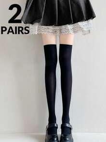 4双装女士超薄洛丽塔性感压缩丝袜 - 黑/白，学院风过膝长袜 - 彩色 - 查看 13