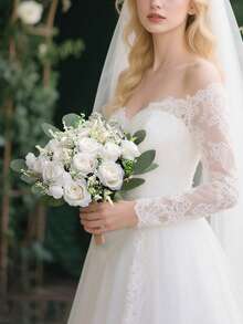 象牙色人造花束，伴娘花束，婚礼仪式，派对，周年纪念，餐桌中心装饰 - 彩色 - 查看 7