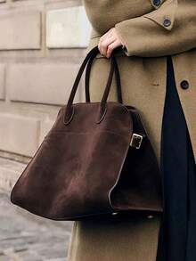 Vintage Brown Suede Tote Bag - Large Capacity Commute Shoulder Bag With Magnetic Closure, Nylon Lining, And Durable Handles, Ideal For Everyday Use, Everyday Tote Bag | Vintage Style Bag | Durable Handles, Tote Bag, New Fall Fashion 2025 For Women - 咖啡 - 查看 8
