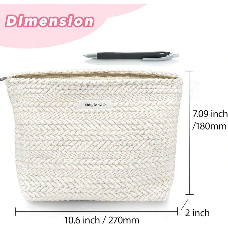 Bolsa de maquillaje de tela para cosméticos con cierre de lona para mujeres, color blanco, linda coqueta, grande, cartuchera preppy, organizador de aseo, accesorios de viaje - Rosado brillante - Añade 5