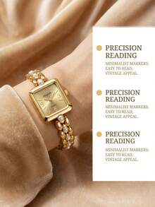 1件女士奢华金属合金心形石英表，时尚镶嵌水晶的优雅女士腕表，适合正式场合，是情人节、周年纪念日、圣诞节送给妻子/女友的理想礼物。 - 金色 - 查看 8