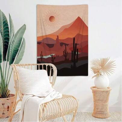 Bohemian Western Style Tapestry, Modern Southwestern Flair, Mountain Cactus, Arizona Desert Sunset Theme, Medieval Modern Retro Minimalist Aesthetic Tapestry, Suitable For The Bedroom.