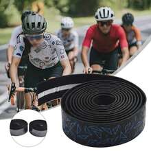 2Pcs Anti-Slip Handlebar Tape PU Road Bike Shock Absorption Handle Bar Tape With Bar End Plugs For Bicycle Racket Cycling Tools - Black - View 5
