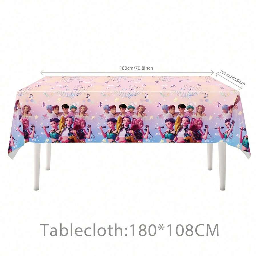1pc/2pcs/3pcs K-Pop Monster Party Disposable PE Tablecloth, Girl Group Theme Birthday Tablecloth, Random Styles - Multicolor - View 1