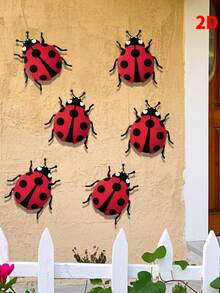 1pc/3pcs/6pcs Metal Seven-Spot Ladybug 2D Wall Decor, Outdoor Fence/Yard Decoration, Cool Metal Seven-Spot Ladybug Ornament - A - View 7