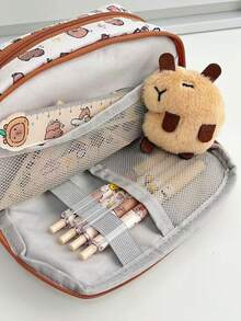 Carpe Diem翻盖铅笔盒，卡通多层大容量铅笔袋，学生桌面文具收纳，返校礼物，学生用品 - 卡皮巴拉筆袋 - 查看 6