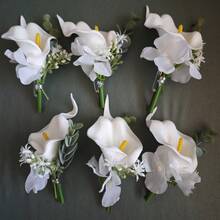3件/6件組優雅馬蹄蘭搭配人造綠植森系胸花套組，適用於新郎新娘婚禮裝飾、晚宴、週年慶 - A - 查看 1
