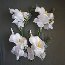 3件/6件組優雅馬蹄蘭搭配人造綠植森系胸花套組，適用於新郎新娘婚禮裝飾、晚宴、週年慶 - A - 查看 5