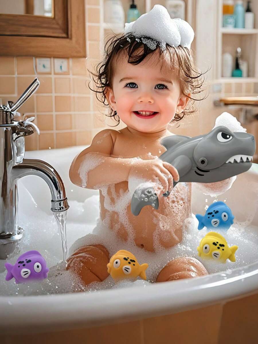 5件套浴缸戏水玩具 - 大鱼吃小鱼 新款互动喂食玩具，设计精美，适合儿童生日、复活节、儿童节等场合作为洗澡玩具礼物