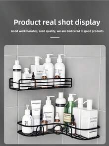 1/2pcs Triangle Wall Mounted Storage Rack, Hole-Free Bathroom Shelf, Shower Caddy With Hooks, Suitable For Wall Mount Near Sink, Bathroom Decor And Accessories, Practical Shelf - Black (2) - View 11