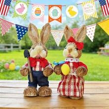 Easter Rabbit Table Decorations Cute Straw Mini Bunny Figurines Tabletop Centerpieces For Home Spring Party - D - View 2