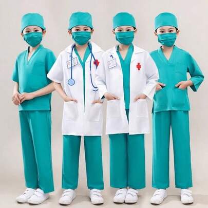 100cm Children's Doctor Role Play Costume, Kindergarten Surgical Gown, Anti-Epidemic Doctor & Nurse Uniform, White Lab Coat Set