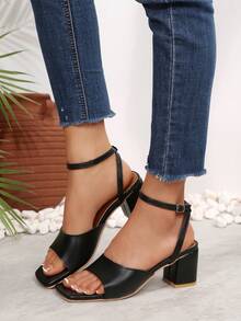 Square Toe Thick Heel Commuter Summer New Women Ankle Strap High Heel Gorgeous Fashion Sandals - Black - View 6