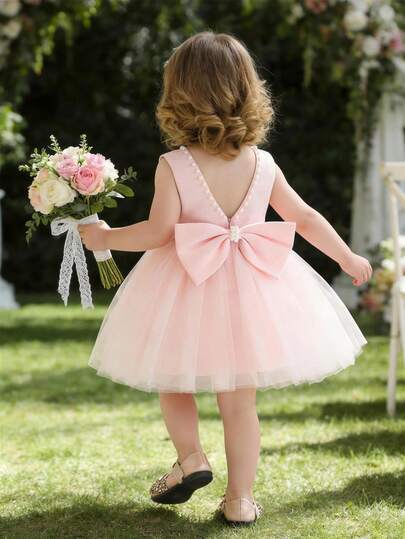 女婴薄纱派对礼服，公主花童礼服，优雅正式礼服，适合宝宝周岁生日、婚礼、派对、节日庆典等场合。