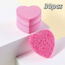 10/20/30/50 Pieces Pink Cosmetic Puff Heart Shaped Makeup Remover Tool Natural Face Washing Cleansing Sponge Compressed Sponge Travel - Pink - View 6