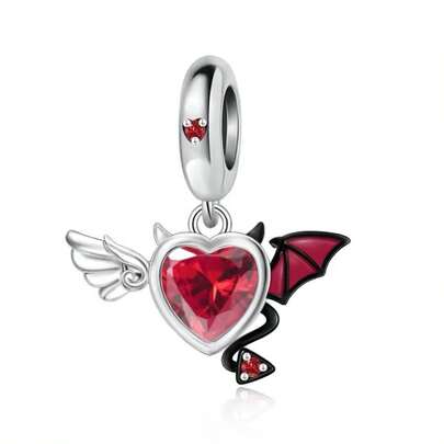 1 pieza Colgante de plata de ley 925 con diseño de corazón de diablo, cuentas colgantes DIY joyería gótica unisex como regalo