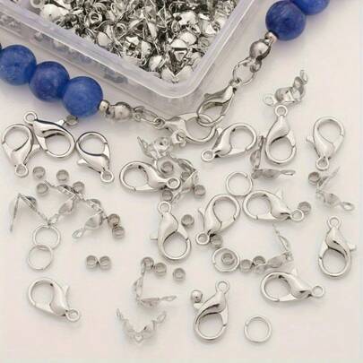 100pcs/Bag The Includes 20pcs Lobster Buckles+40pcs Jumping Rings+20pcs Double-Head Ending Bag Buckles+20pcs Positioning Beads. It Is Suitable For Jewelry Making, DIY Beading, Pendant, Necklace Ending Buckles, Mobile Phone Chains And Key Chain Accessory Materials