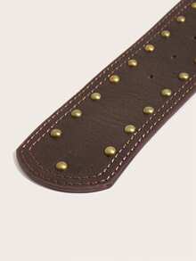 1pc Women's Dark Western Style Heavy Rivet Studded Wide Waist Belt - Coffee - View 7