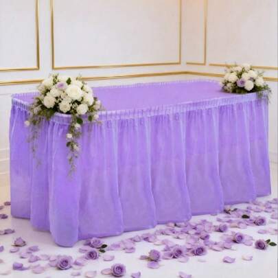一套浅紫色一次性桌裙桌布套装，家居装饰桌裙，派对房间餐桌装饰，婚礼桌布，婚礼配件，新娘送礼会回礼，生日装饰，婴儿派对装饰，订婚宴装饰，餐桌装饰