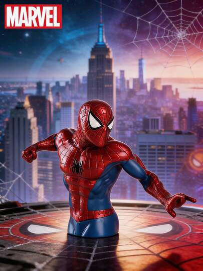 Marvel 1个漫威官方授权蜘蛛侠PVC小猪存钱罐摆件，可作收藏品、桌面收纳盒、家居装饰或储蓄罐
