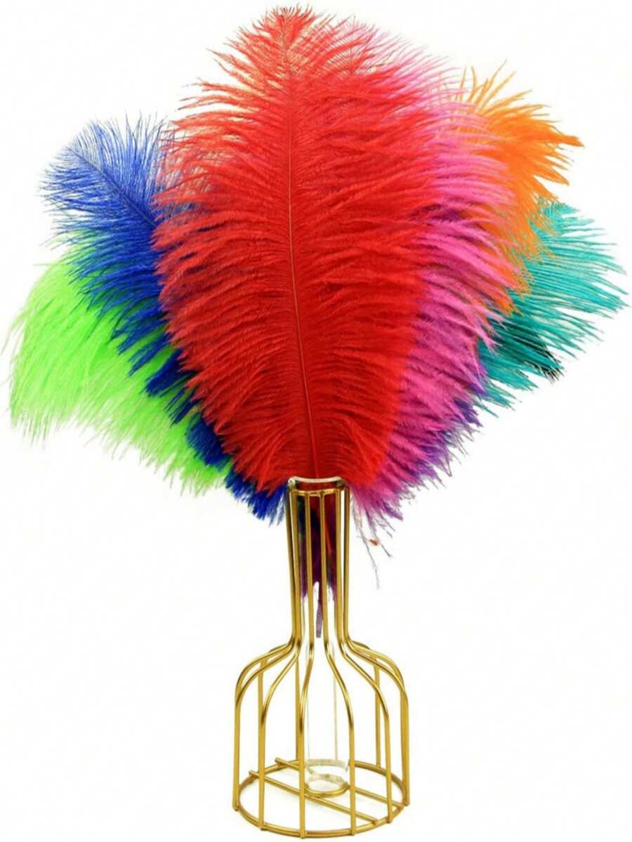 1 Pack 10pcs 20-25cm/8-10in Colorful Artificial Ostrich Feathers, Suitable For Handicrafts, Carnival Decoration, Tabletop Decor, Vase Decoration, Handmade Accessories