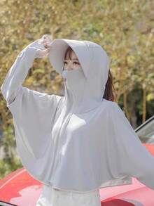 1pc Ice Silk Hooded Sunscreen Jacket, Women's New Summer Riding Sunscreen Hooded Breathable Sunscreen Shawl, Driving Sun Protection Clothing, Beach Essentials, Beach Accessories, Beach Hat - Multicolor - View 8