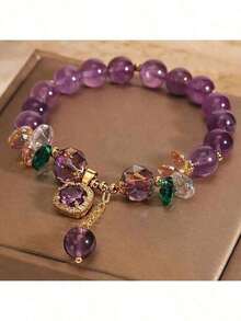 Vintage Elegant Amethyst Bead Bracelet, Women's Fashionable Jewelry, Suitable Daily Wear And Giving - Màu tím - Xem 2