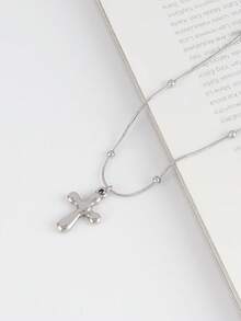 1件装不锈钢十字架吊坠项链，女士时尚简约18K镀金饰品串珠链项链 - 項鍊 - 查看 8