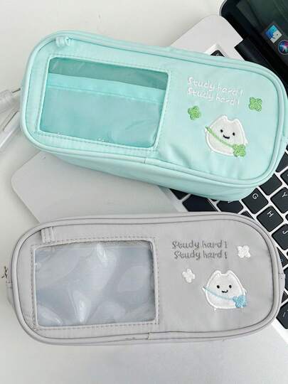 1pc Hardworking Pattern Pencil Case, Large Capacity Multi-Layer Stationery Bag, Minimalist Fashion Pencil Pouch, Portable Student Supplies Storage Bag, Suitable For Daily Classes And Office Use, Lightweight Zipper Storage Bag For Pens, Markers And School Supplies