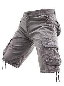 Men's Cargo Shorts Washed Cotton Casual  Multi Flap Pockets Lightweight Comfortable Summer Bottoms For Urban Streetwear Daily Commute Weekend Outings,Mens Clothes - Xám - Xem 4