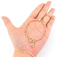 1件装 时尚经典心形字母手链 女士金色不锈钢珠链手链 - 金黃色 - 查看 3