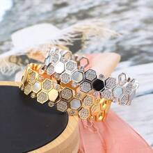 falinne 1pc S925 Sterling Silver Hexagon Honeycomb Bangle, Adjustable Open Style, Elegant Women's Jewelry Gift For Wedding, Engagement, Girlfriend's Birthday - Honeycomb Bracelet - View 4