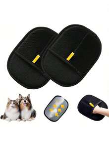 3pcs Pet Deshedding Glove, Cat Hair Remover, Cat Grooming Tool, Cat Deshedding Brush, Lint Roller, Double-Sided Static Pet Deshedding Glove, Washable & Reusable Cat Dog Grooming Glove Tool, Suitable For Furniture, Bedding, Car - Black - View 1