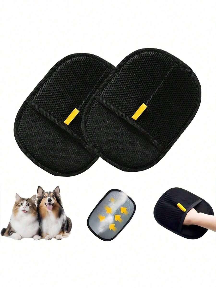 3pcs Pet Deshedding Glove, Cat Hair Remover, Cat Grooming Tool, Cat Deshedding Brush, Lint Roller, Double-Sided Static Pet Deshedding Glove, Washable & Reusable Cat Dog Grooming Glove Tool, Suitable For Furniture, Bedding, Car - Black - View 1